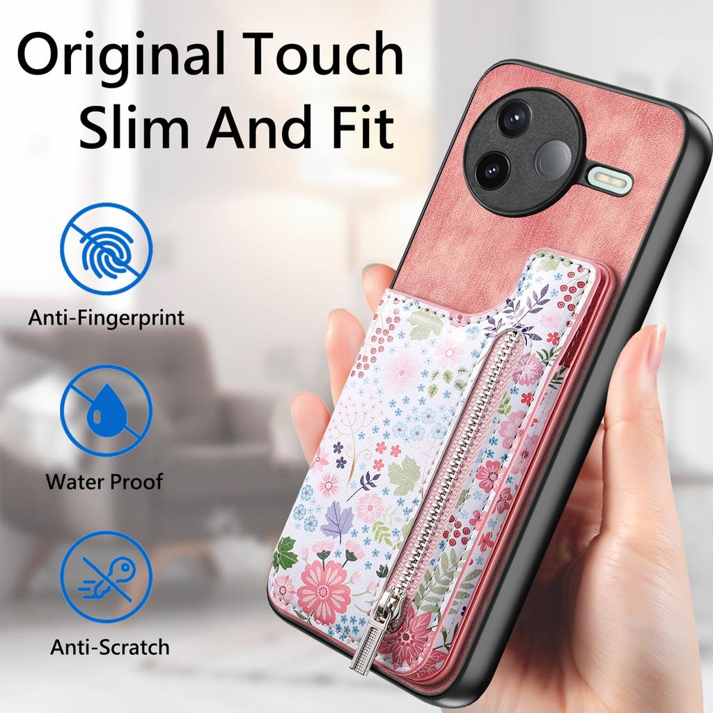 For Xiaomi Poco F7 Pro 5G/Xiaomi Redmi K80 5G Leather Phone Cover with RFID Blocking Zipper Card Bag Kickstand
