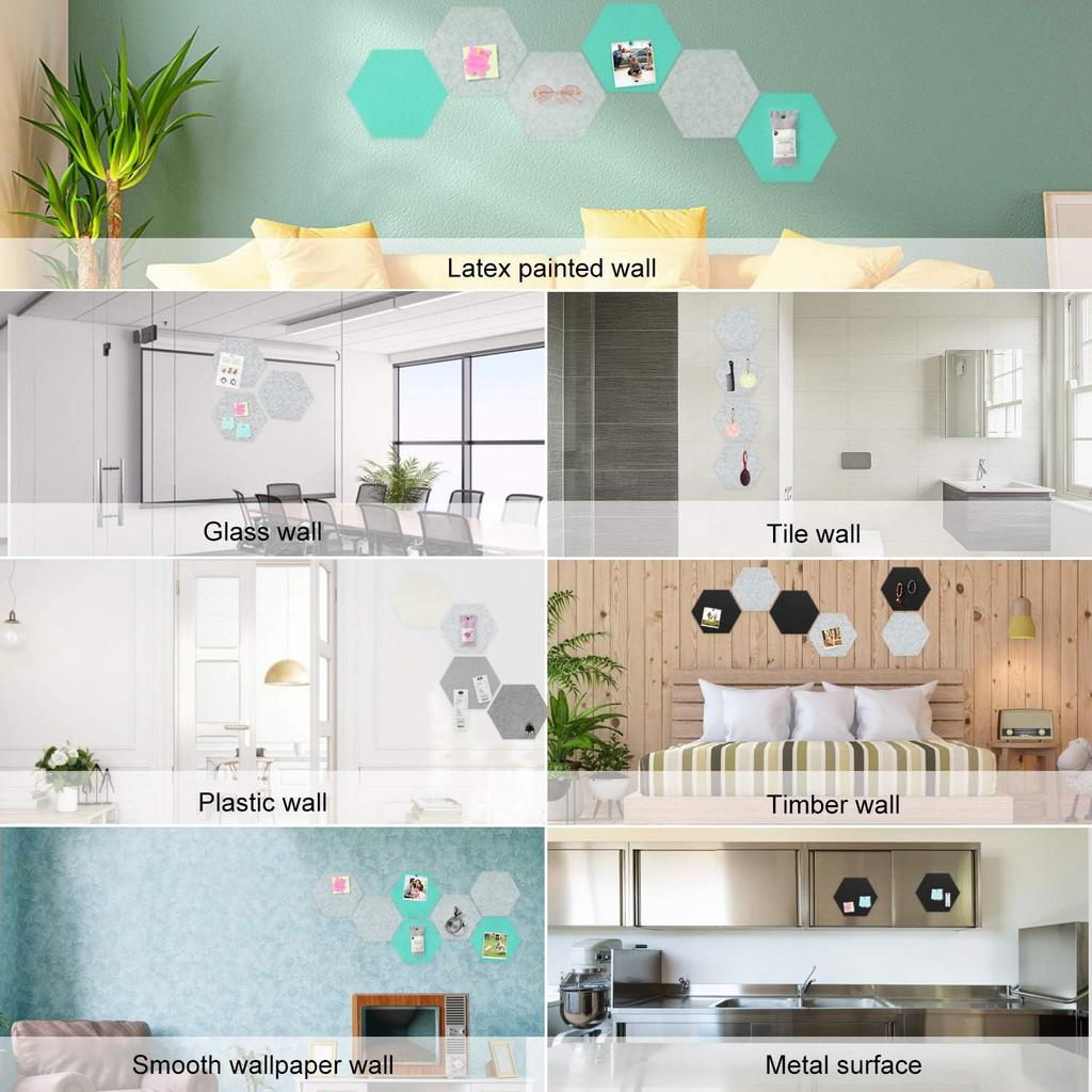 Tikea Hexagon Felt Bulletin Board, 6Pcs Large Pin Boards 11.8 x 10.2 x 0.5IN Self Adhesive Photos Memo Notice Felt Board Tiles for Wall Office Home