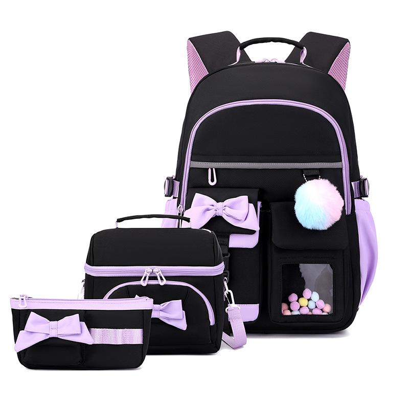 New 3pcs Lightweight Portable Primary School Bags Cute Cartoon Bow Book Bags for Grades 1-6 Large Capacity Pupil Double Shoulder Bag Student Backpacks