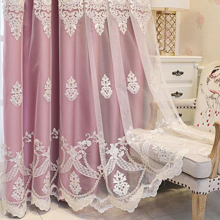 Cortinas Blackout Cortinas Europeias de Camada Dupla Fio Sala de Estar Quarto Blackout Luxo Bordado em Relevo Varão de Cortina