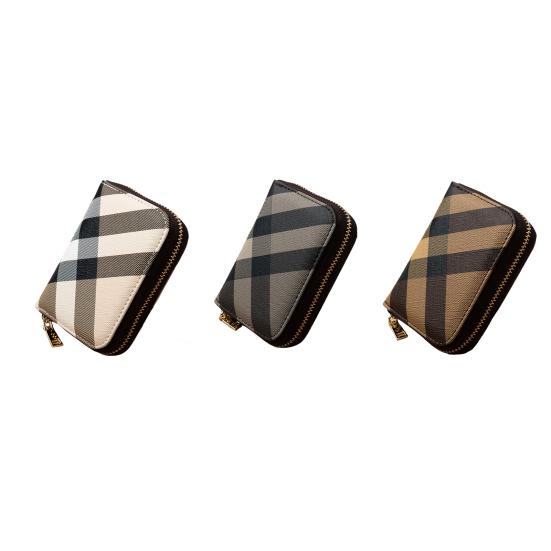 Card Holder Smooth Faux Leather Retro Style Organ Shape Geometric Pattern Multiple Card Slots for ID Drivers License Zipper