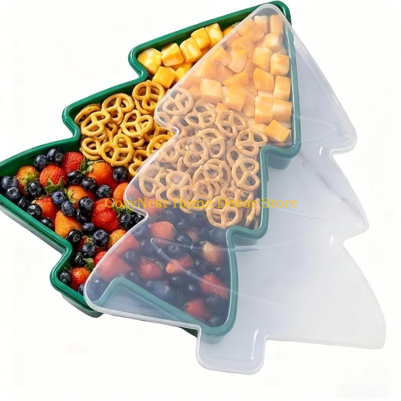 92MF Christmas Serving Tray & Festive Christmas Biscuit Storage with Lid Holiday Snowflake Tree Character Container for Candy,