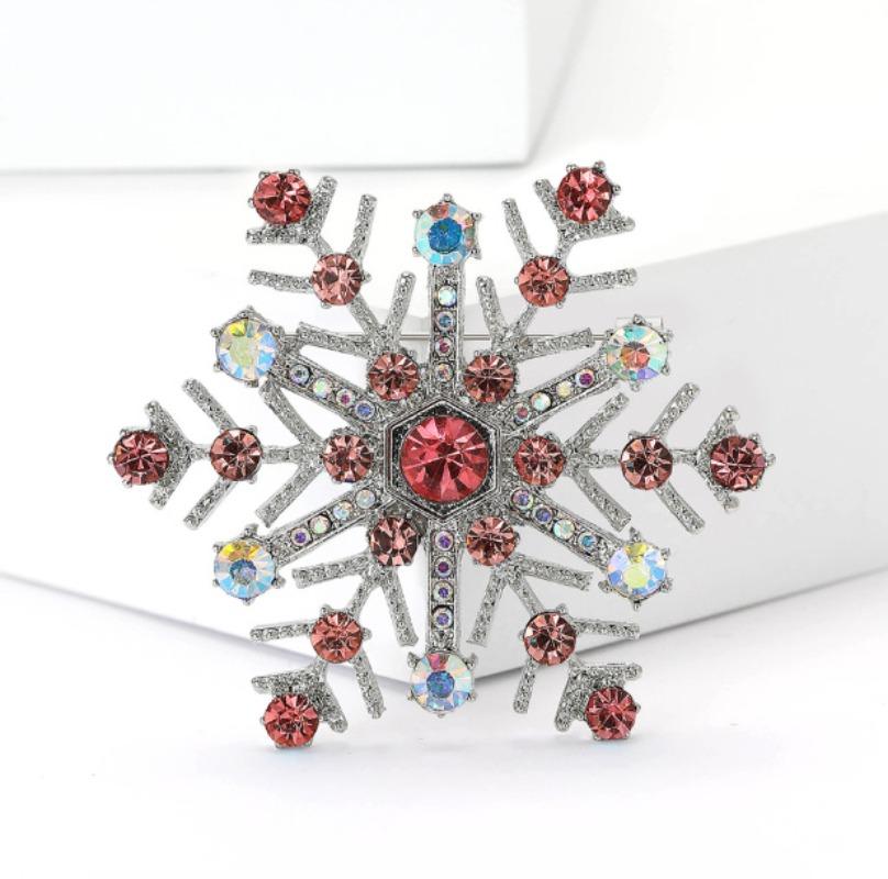 Fashion Rhinestone Snowflake Brooches for Women Clothing Coat Jewelry Accessories Gifts