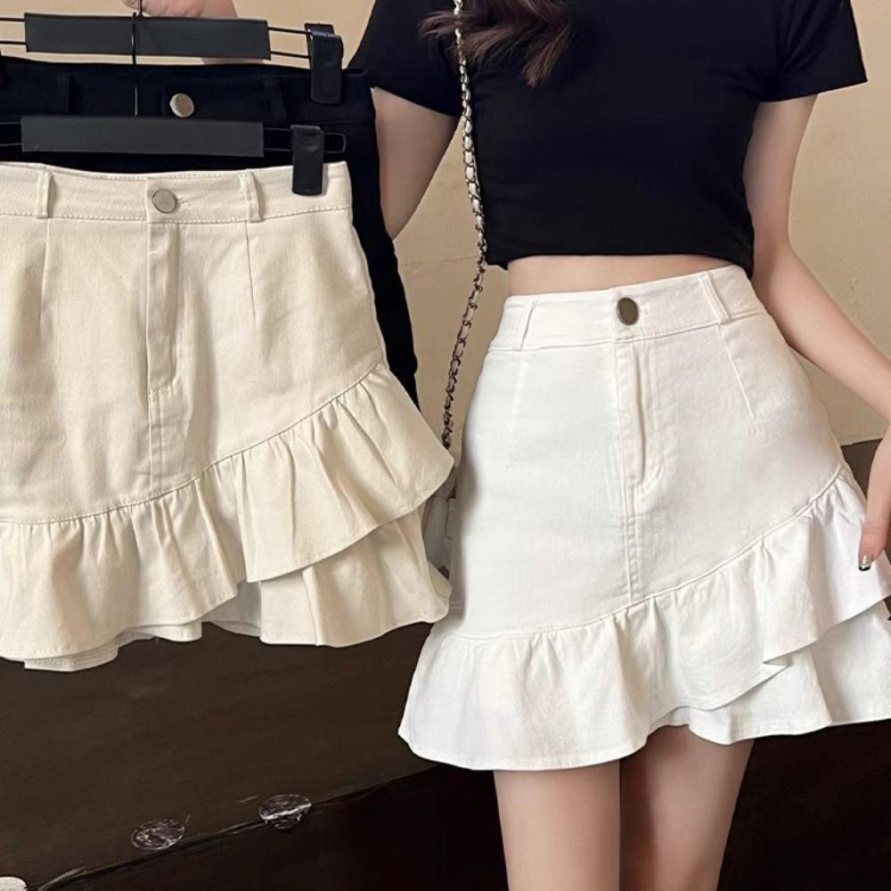 Irregular High Waist A-line Skirt with Safty Pants Pleated Mini Skirts  Girls