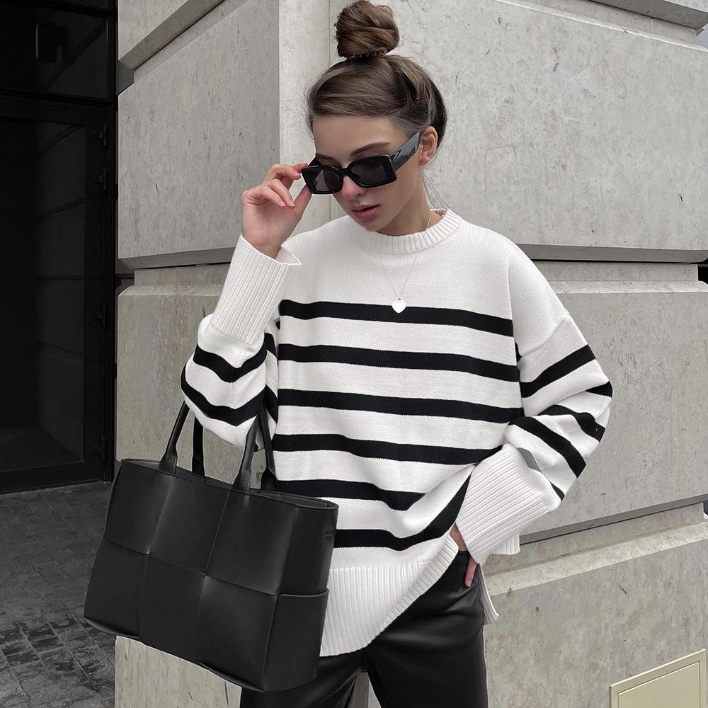 

European and American Style Loose Striped Sweater Small