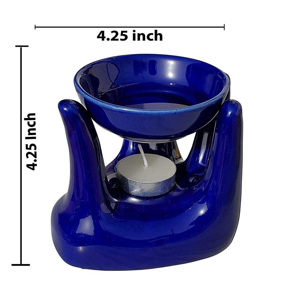 Ceramic Hand Type Aroma Diffuser Oil Burner with Relaxing Oil 10ml (Blue)