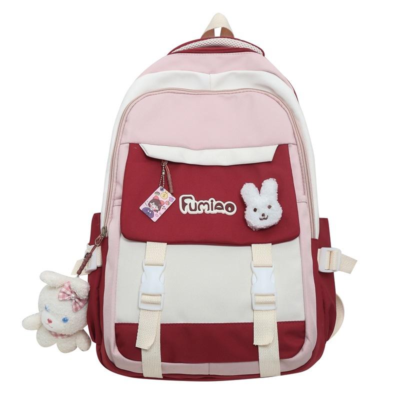Schoolbag Junior High School Women's Large Capacity Backpack Color Contrast Backpack For High School Students