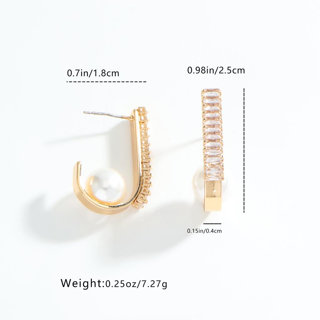 Golden Cubic Zirconia Pearl C Hoop Earrings for Women Elegant Jewelry Gift