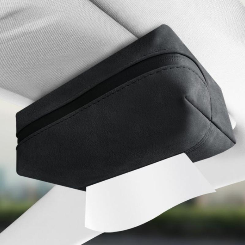 Car Tissue Box Holder Nappa Leather Car Center Console Armrest Napkin Box Sun Visor Backseat Tissue Case With Fix Strap