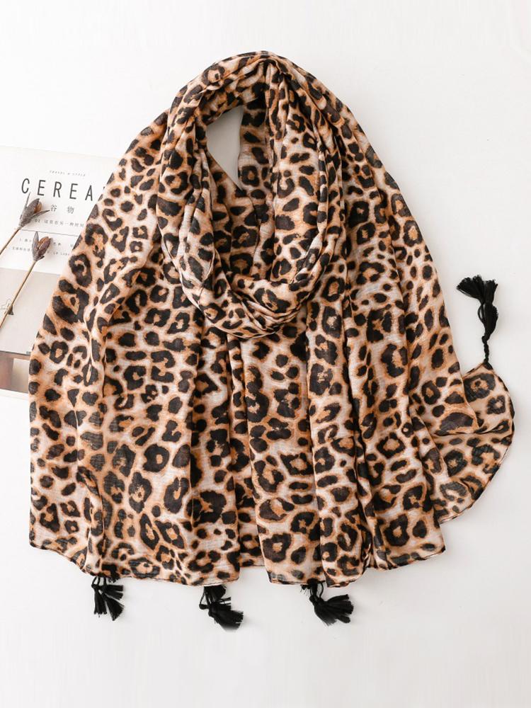 Retro Women Silk Scarf Black Leopard Print Bright Silk Wrap Shawls Lady Sunscreen Bandana Hijab Scarve Pareo Headscarf Boho New