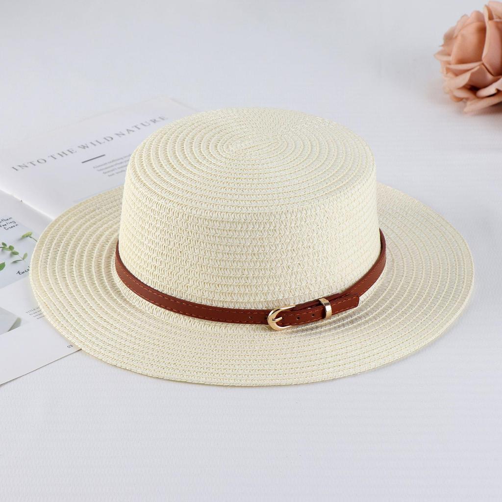 Women's Retro British Style Sun Hat with Rhinestone Letter & Leather Belt