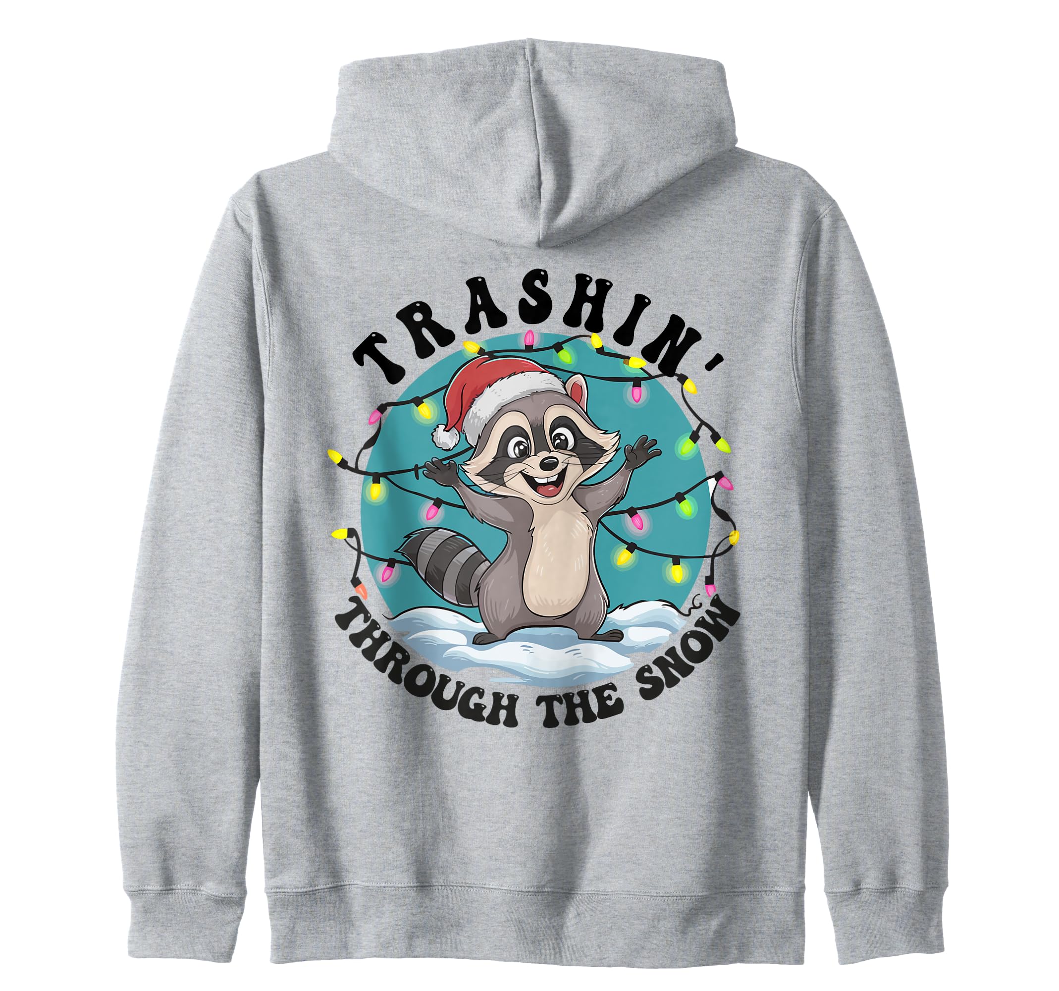 

Trash Can in the Snow Cute Christmas Raccoon Santa Hat Zip Hoodie серый
