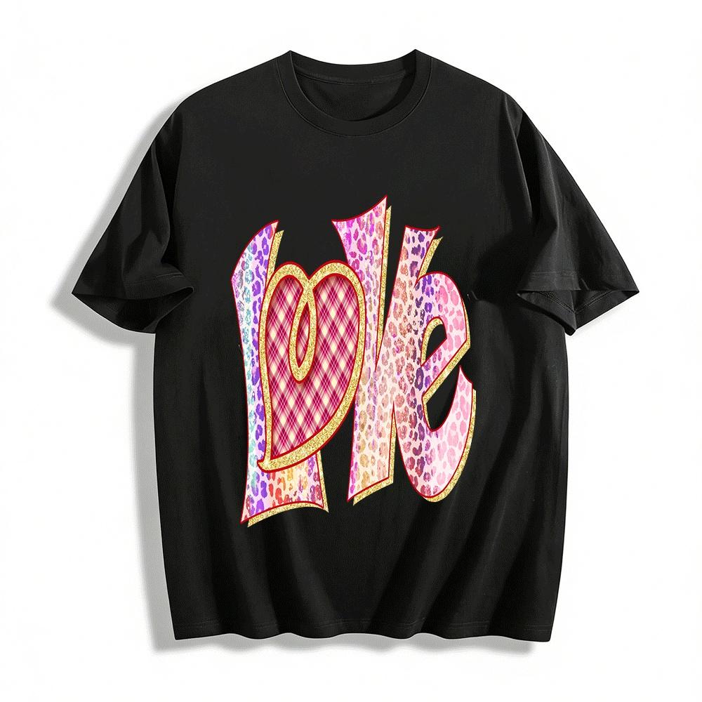 

Love Leopard Print Heart Graphic Casual Top Pure cotton T-shirt XXS