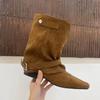 Retro Suede Khaki Short Boots for Women 2025 Autumn and Winter New Niche Design Western Pile Boots Knight Boots for Women