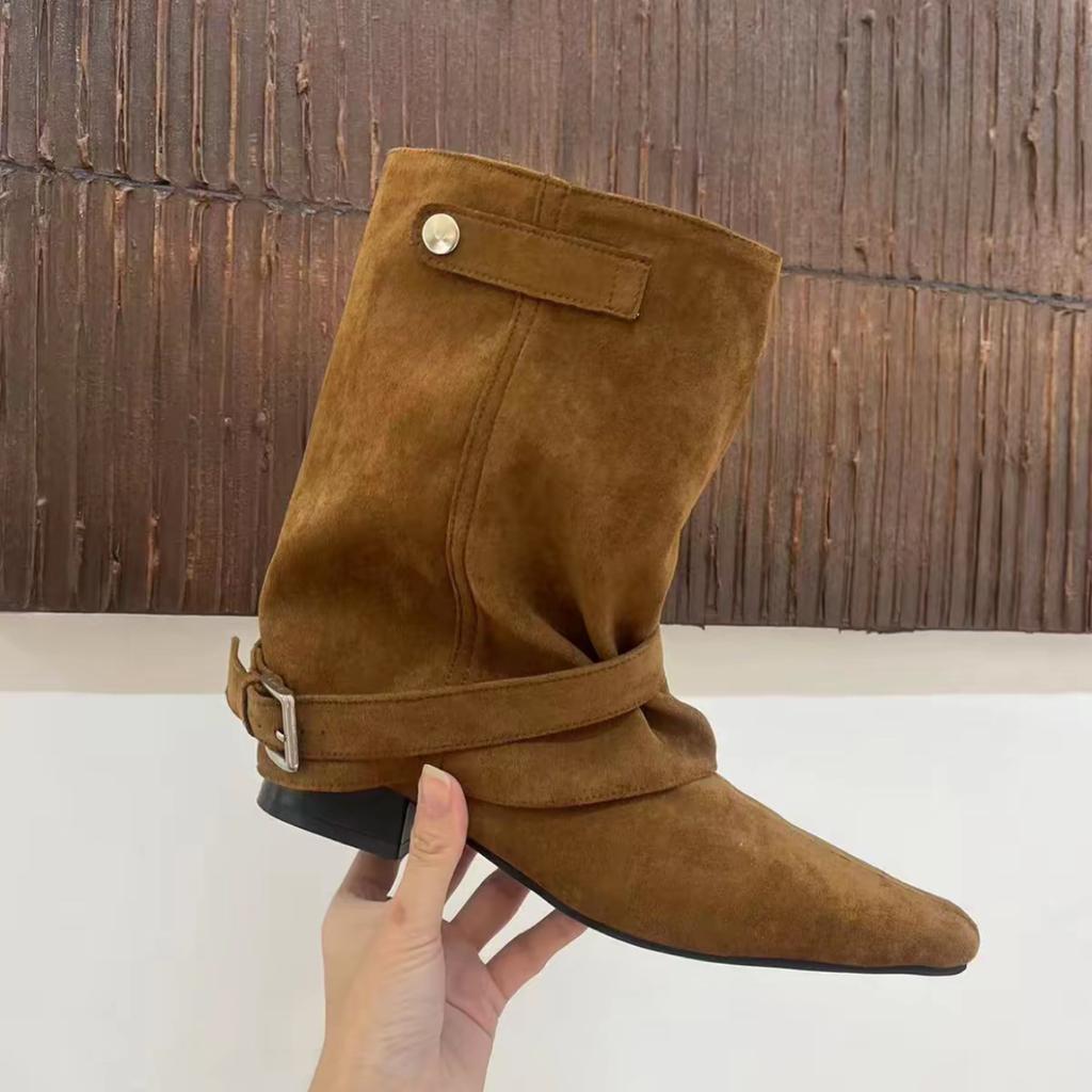 Retro Suede Khaki Short Boots for Women 2025 Autumn and Winter New Niche Design Western Pile Boots Knight Boots for Women