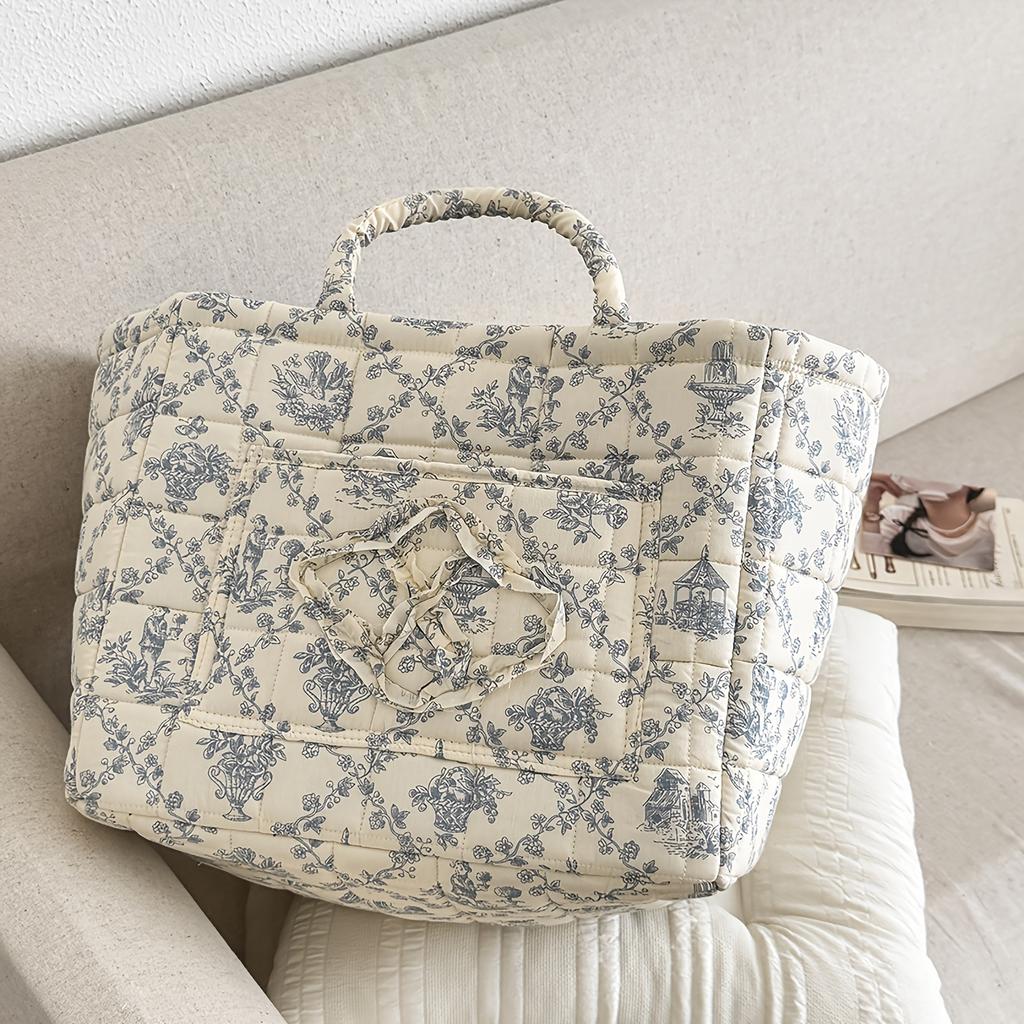 Large-Capacity Fabric Laundry Basket with Handles - Quilted, Portable & Durable Linen Hamper for Home Use, Random Floral Print Design