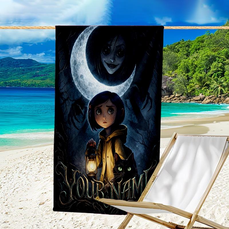 Custom Name Beach Towel Mystery Coraline's World Beach Towel, Soft Microfiber, Gift for Her/Him, Birthday, for Pool, Beach, Travel, Fan gifts