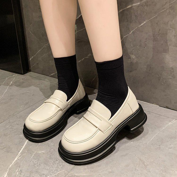 Thick-soled muffin spring new British style round head single shoes thick heel heightening small leather shoes