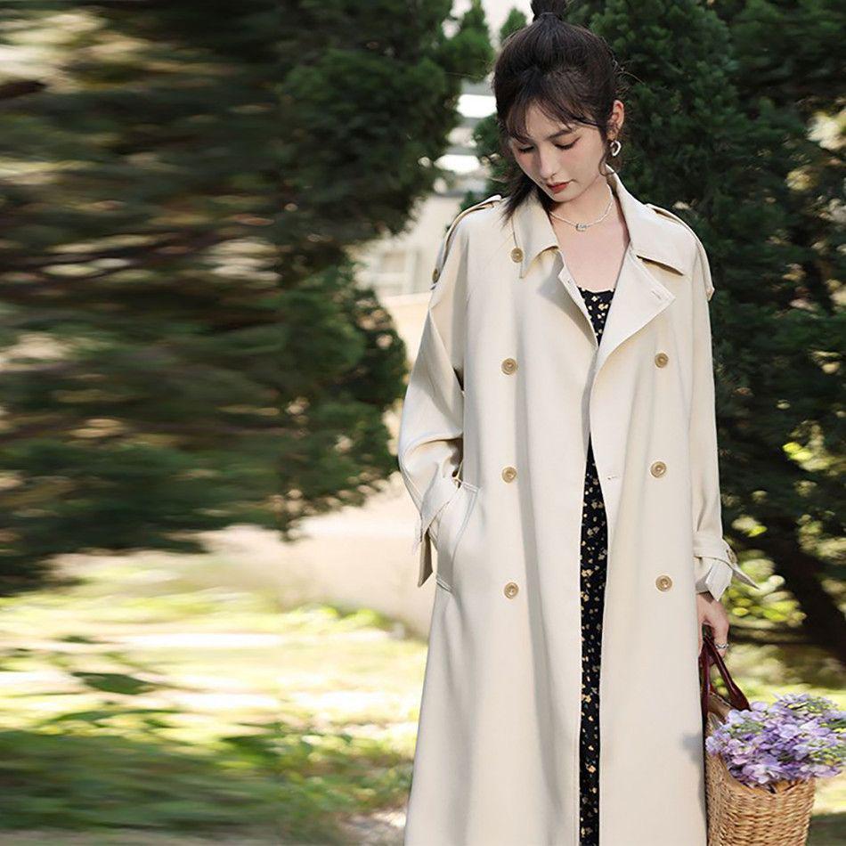 

Женский тренч средней длины в британском стиле 2025 года - Весенне-осенняя уличная мода, маленький размер XL (140-170 Jin) бежевый