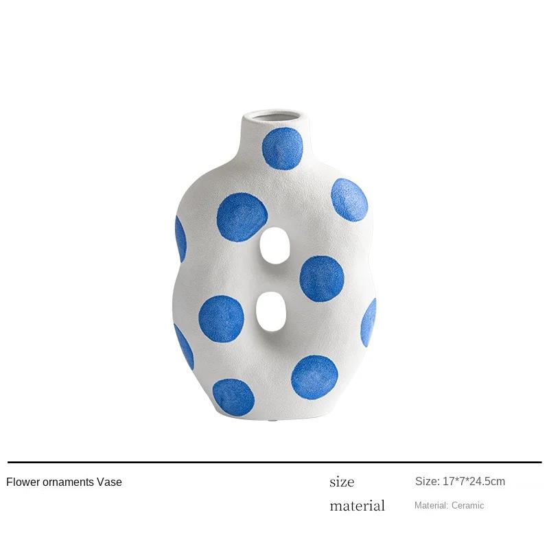 Matte Ceramic Vase Blue Hand Painted Floral Decoration Flower Arrangement Living Room Dining Countertop Vase Ceramic Handicrafts