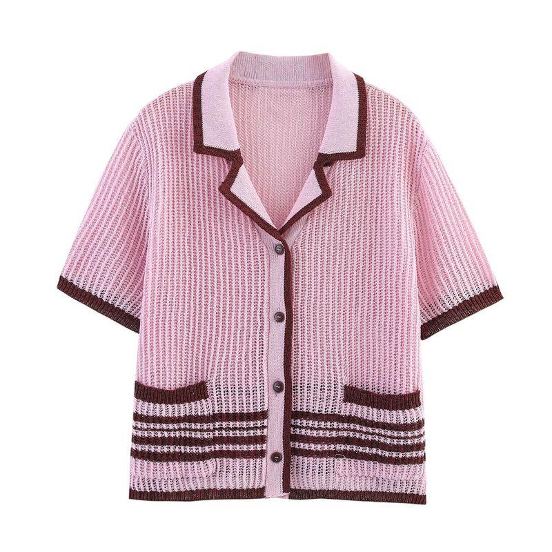 Araltay New Arrival Fashion Style Women's Fashion All-Match Minimalist Stripes Polo Shirt Knitting Coat Shorts