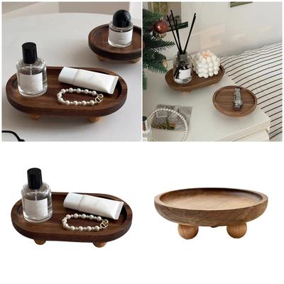 Plateau de Rangement pour Bijoux en Bois Naturel Organiseurs Polyvalents pour Coiffeuse Socle d'Exposition en Bois Pour Cosmétiques et Parfums