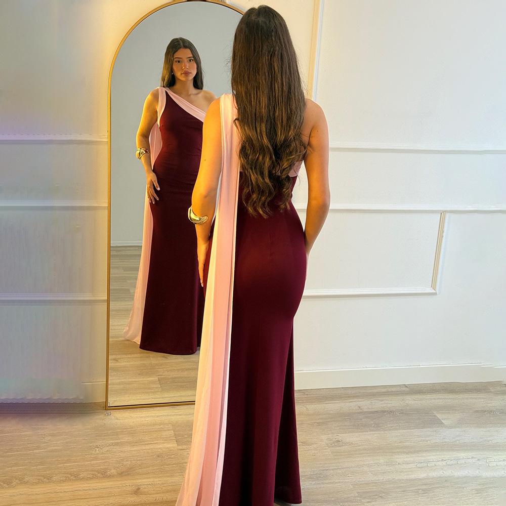 Summer New Celebrity Style Temperament Elegant Sexy Dress Contrasting Color Streamer Backless Dress