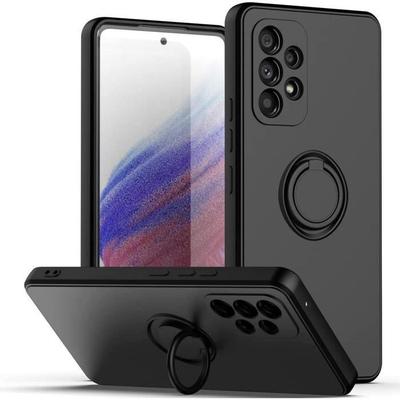 Protective Case - BOOLING - for Samsung Galaxy A23 5G - Black Silicone - Ring Stand - Shockproof