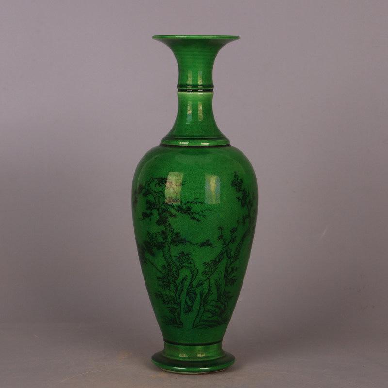 Qianlong Era Emerald Green Bamboo Guanyin Vase – Antique Chinese Porcelain Reproduction.