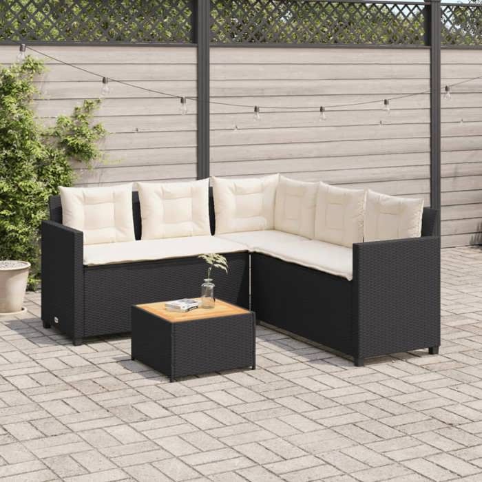 VidaXL Canapé de jardin avec table et coussins en forme de L noir, canapé d'extérieur, canapé d'extérieur en forme de L, 369048