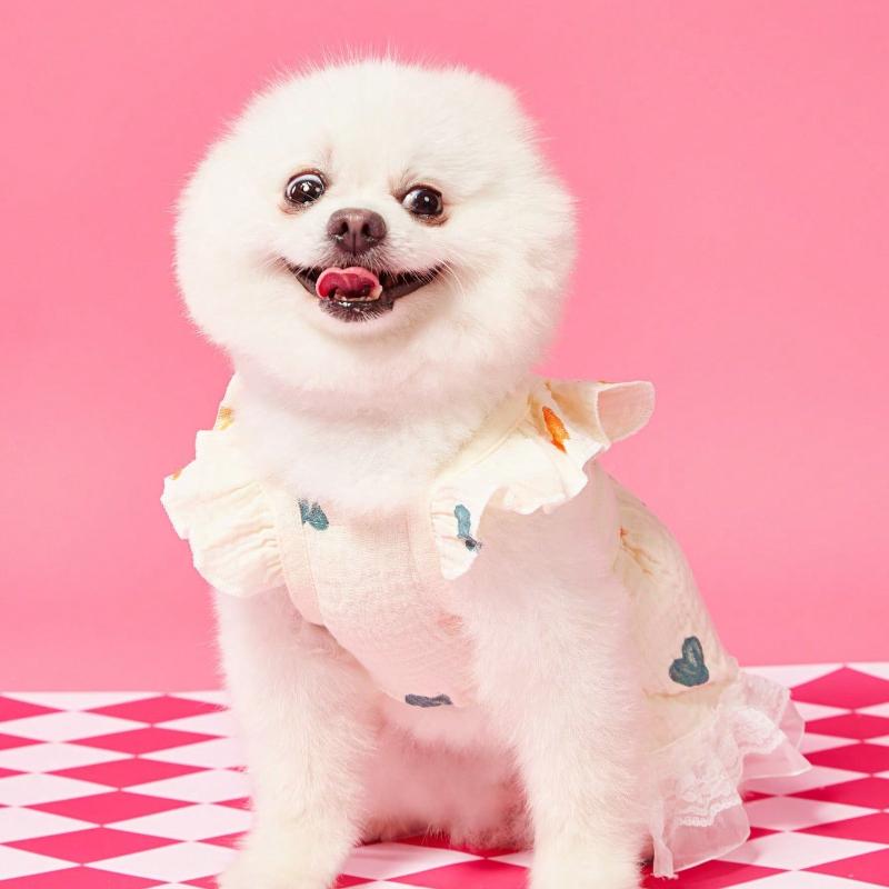 Giorno di San Valentino 1 pezzo Vestito per Animali Domestici con Stampa a Cuore e Bordi Arricciati per Cani per l'Estate