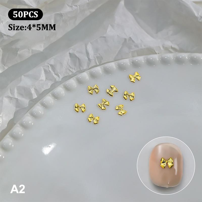 

50 шт. металлический сплав бант украшения для ногтей серебряные золотые подвески для ногтей DIY маникюрный дизайн ювелирные изделия аксессуары инструменты A2