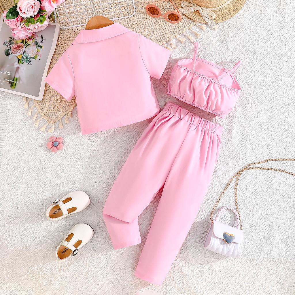 Frühlings- und Herbstanzug für Mädchen, rosa Anzug + Hose, Geburtstags-/Gastgeber-/Auftrittskleid