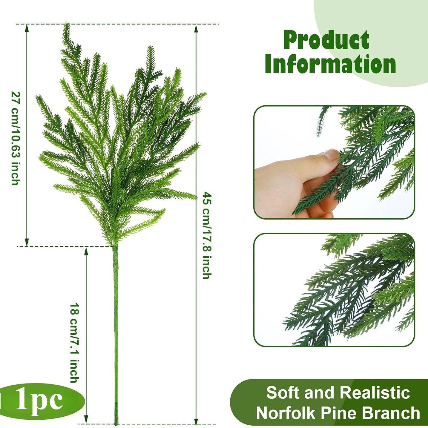 

45 см искусственная ветка норфолкской сосны мягкая на ощупь искусственная сосновая иголка для украшения рождественского домашнего камина 2pcs зелёный