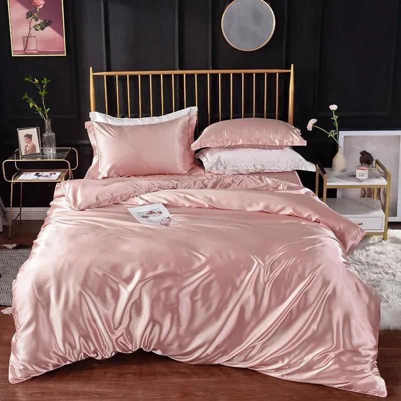 Hochwertiges Fleckenschutz-Bettwäsche-Set Doppelbett Imitation Seide Luxus-Bettwäsche-Set Queen Bequeme Seidige Deckenhülle Bettdeckenbezug-Set