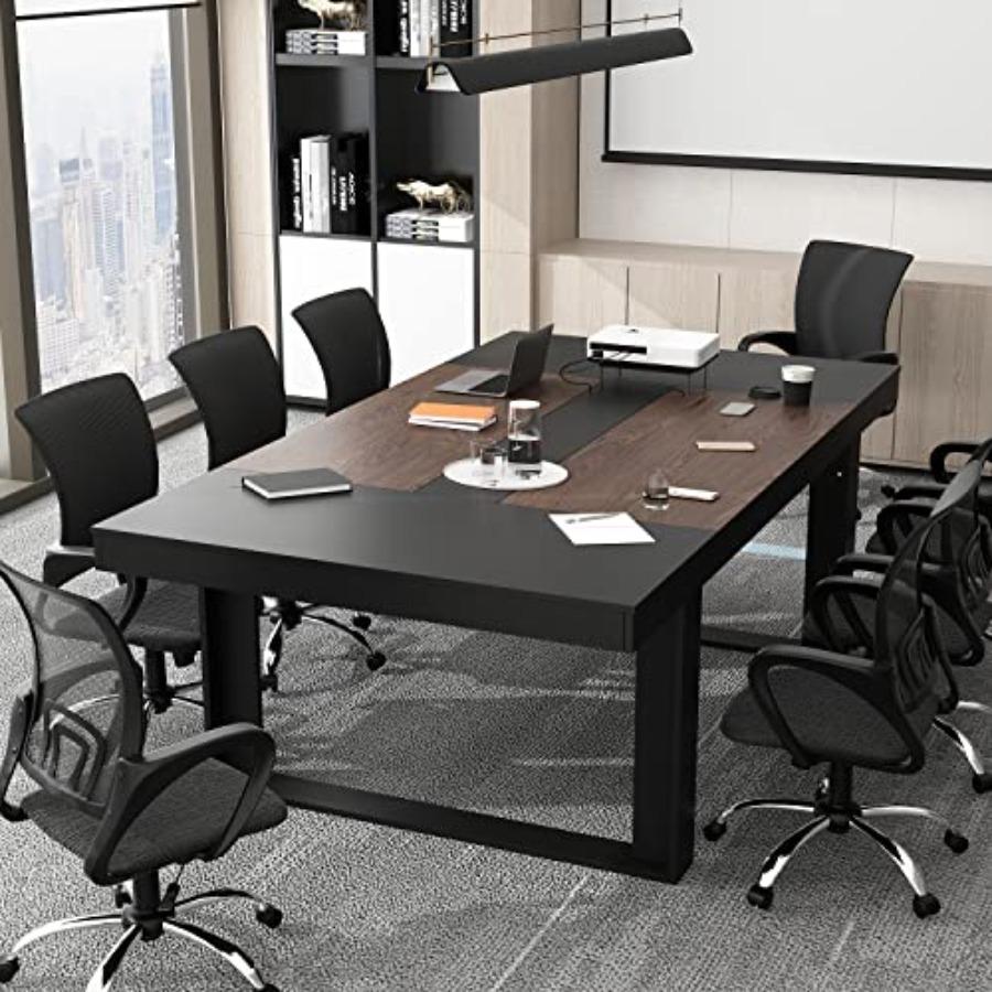 7Feet Conference Table for 6-8 People, Large Rectangular Meeting Table, Modern Seminar Table for Office Meeting Conference Room