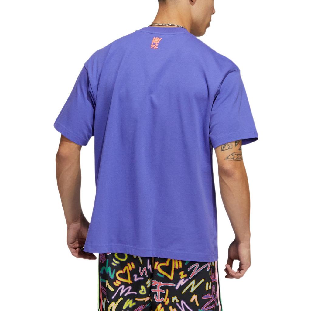 adidas Originals Large Logo Letter Round Neck Casual Sport Short Sleeve T-Shirt Unisex Tops Purple HC3077