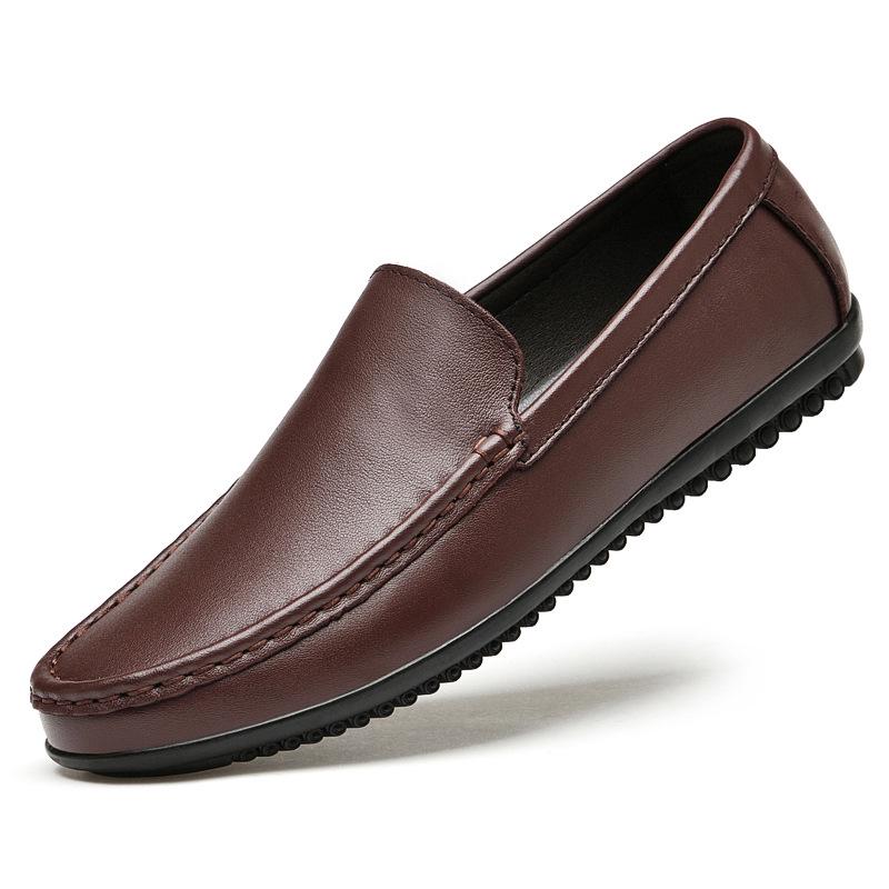 Men s Casual White Leather Slip-On Loafers - Soft Sole Driving Shoes 37