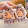Cute Capybara Half Finger Gloves 6-10 Years Old Winter Flip Gloves New Writing Gloves  Outdoor