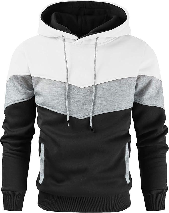 Men's Fashionable Printed Hooded Sweatshirt - European & American Casual Sports Color Block Top for Spring & Autumn