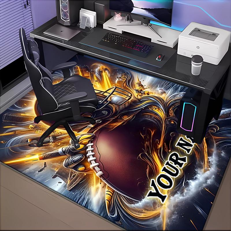 1PC Custom Name Football Helmet And Ball Theme Floor Mat Ideal for Living Room, Game Rooms, Office, Bedroom,Floor Mat Playful Design237