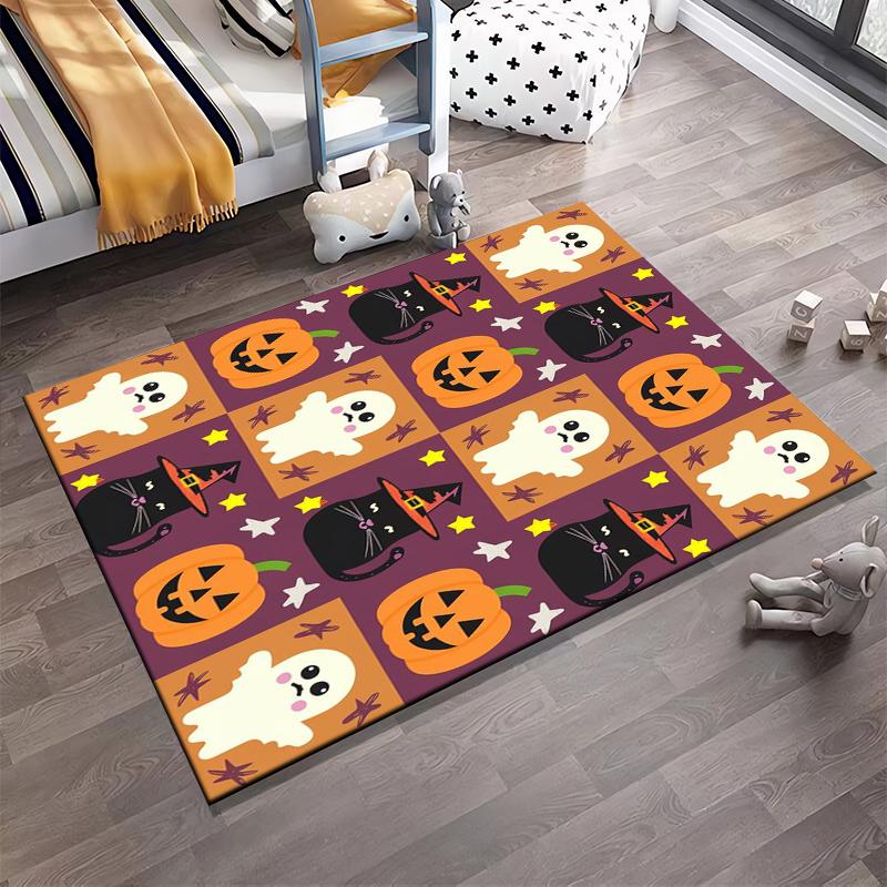 Cute Halloween Ghost and Cat Pattern Rug Non-slip Rug Suitable for Living Room and Bedroom Sofas.