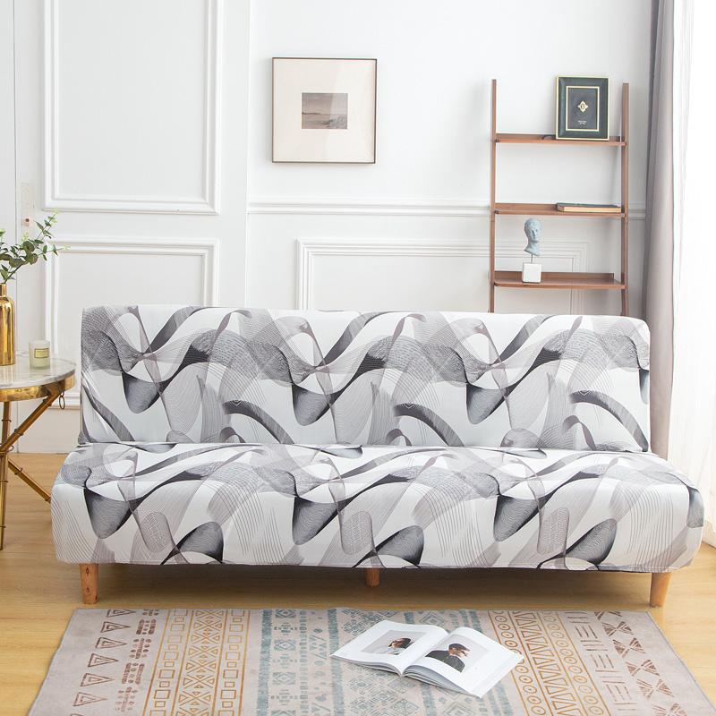 LANMOLIFE Armless Futon Slipcovers Stretch Folding Sofa Bed Cover with Elastic Bottom, Printed Fitted Couch Cover