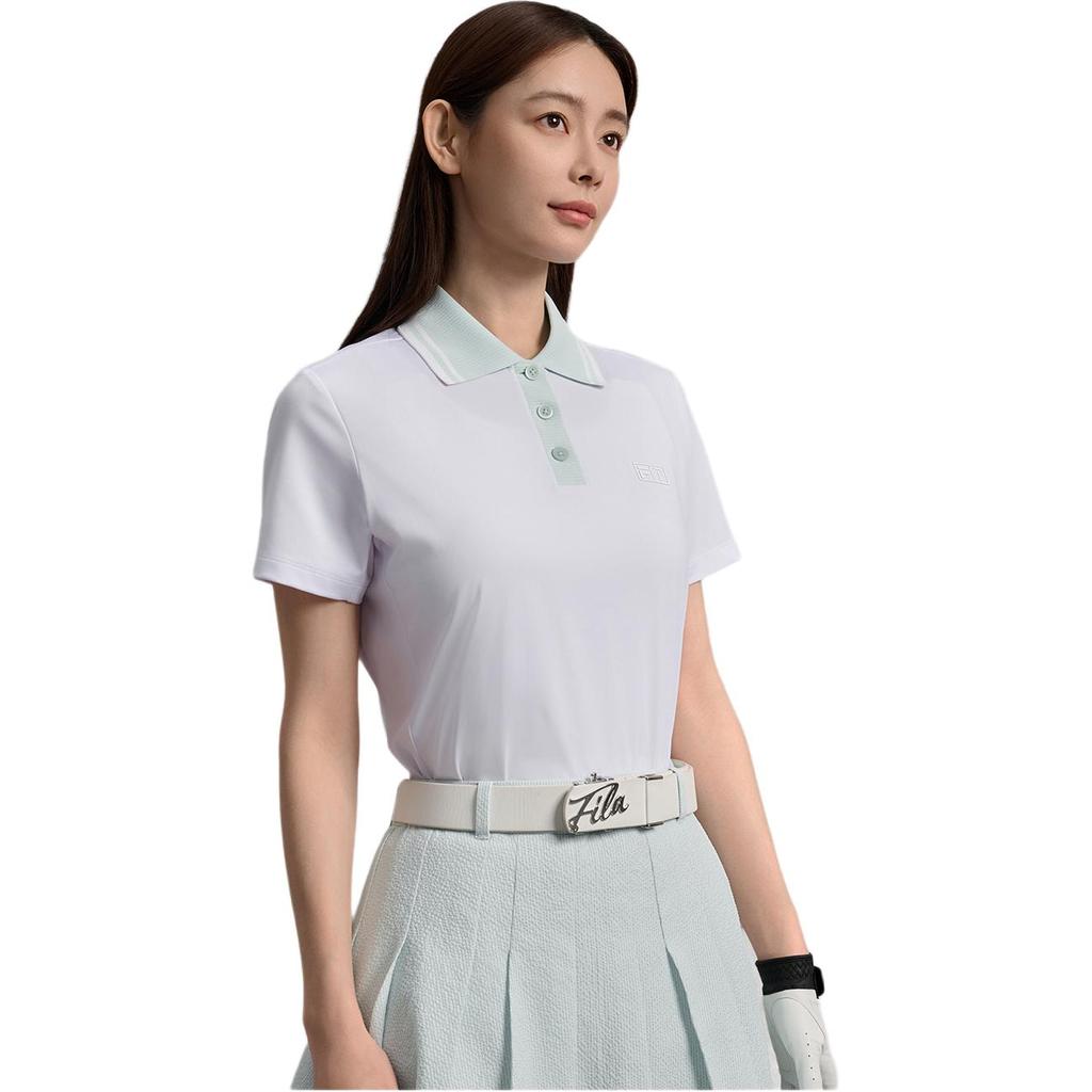 Fila Golf Series Outdoor Sports Logo Knit Casual Short Sleeve Polo Shirt Women Tops A11W535130F-WT