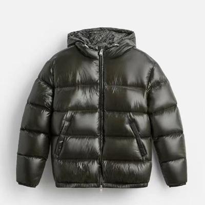 Men's Winter Fashion Solid Color Quilted Patchwork Hooded Cotton Clothes, Casual Loose Warm Zipper Cotton-padded Clothes