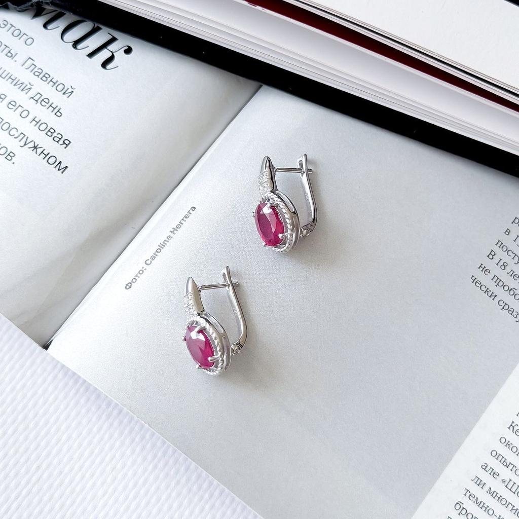 Silver Earrings with Natural Ruby 4.846ct, Cubic Zirconia (2165231)