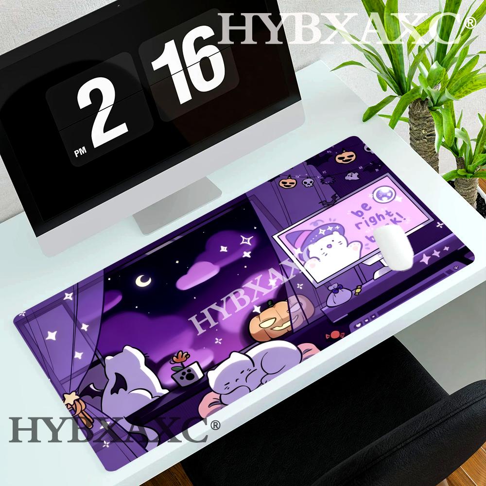 HYBXAXC Cute White Cat and Halloween Design Mouse Pad Gaming Mats Rubber Antislip Durable Desk Accessories Keypad Desktop Pads