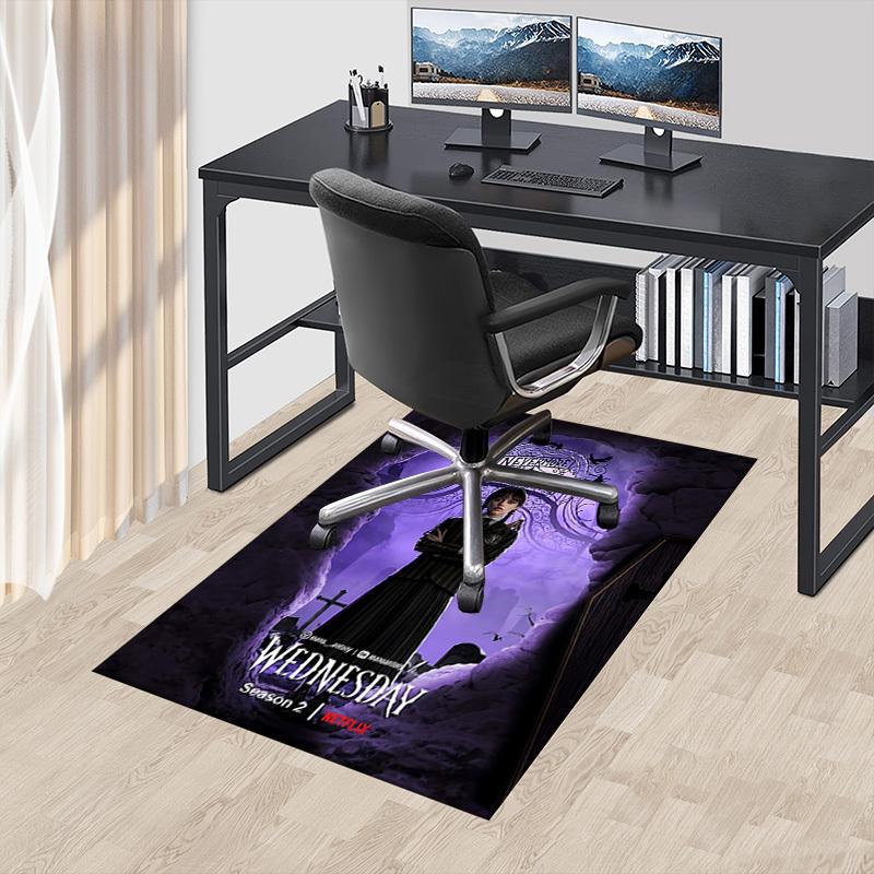 1pz Nevermore Academy Ufficio Domestico di Mercoledì, Tappetino da Pavimento Durevole in Poliestere con Facile, Decorazione per Ufficio, Stile Urbano, Supporto Antiscivolo, Tessuto di Alta Qualità