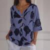 Women Casual Summer Floral Print V Neck Short Sleeve Blouse Fashion Top