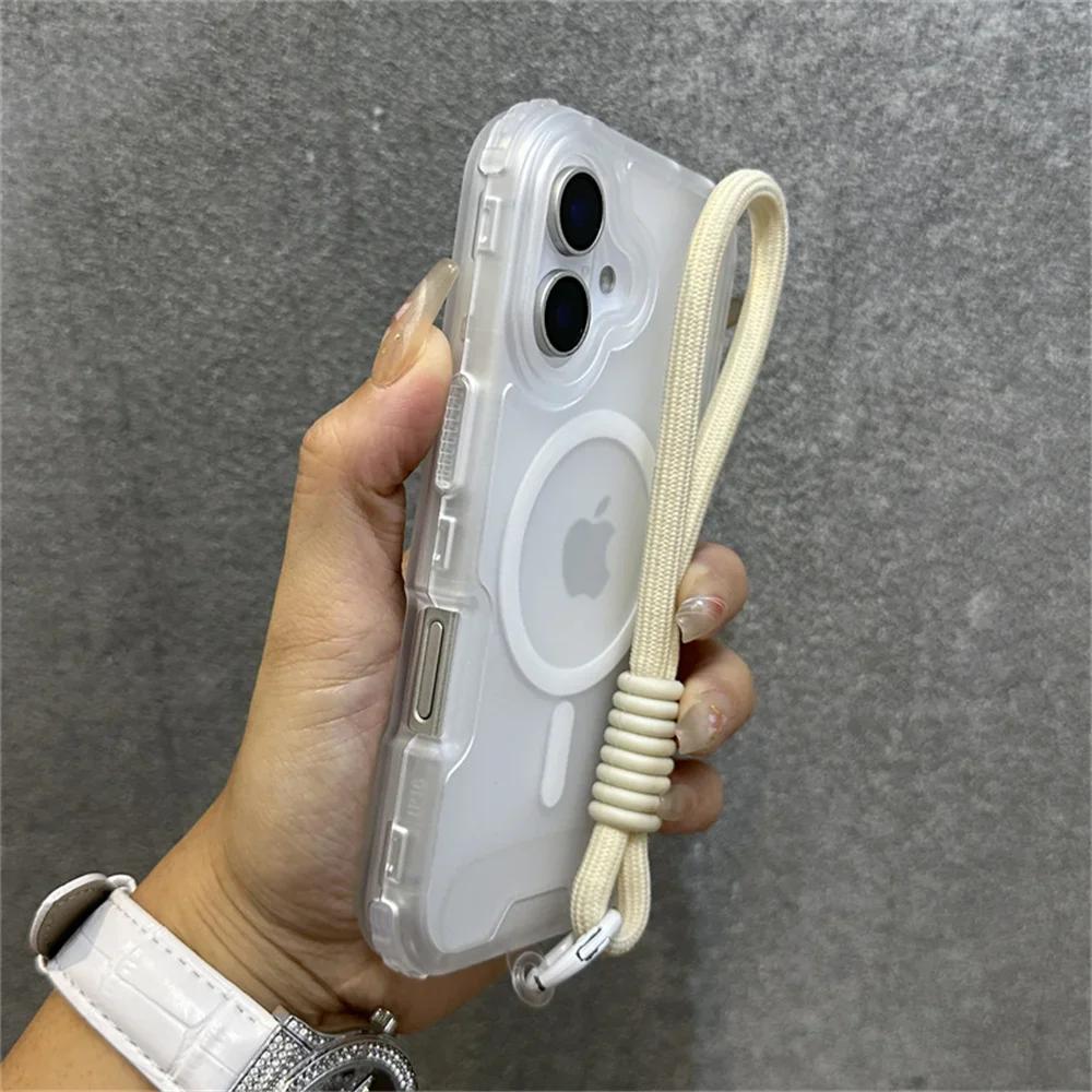 

Розкішний Матовий Чохол-Броня З MagSafe Для Телефону Для iPhone 17 11 14 12 13 15 16 Pro Max Кольоровий Ремінець-Шнурок Ударостійкий Чохол For iphone 15Promax&Case & Strap